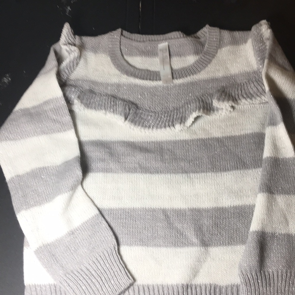 Grey and cream sweater with silver thread knit